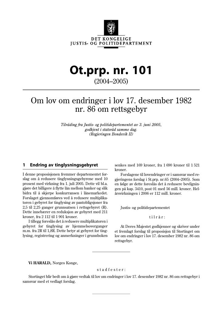 Forsiden av dokumentet Ot.prp. nr. 101 (2004-2005)