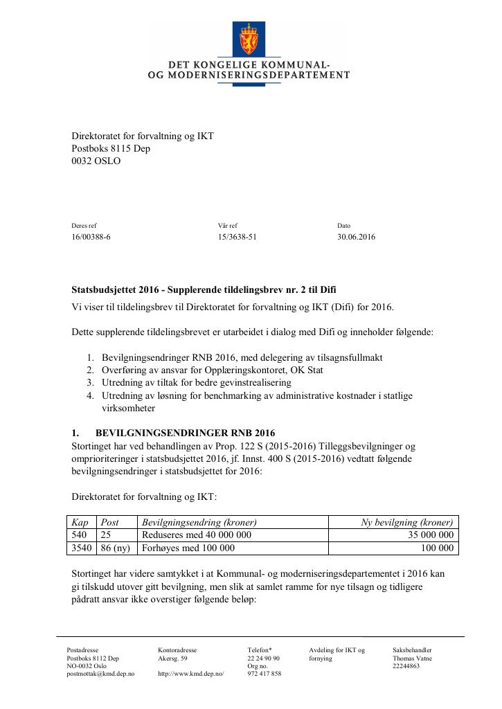Forsiden av dokumentet supplerende brev juni (pdf)