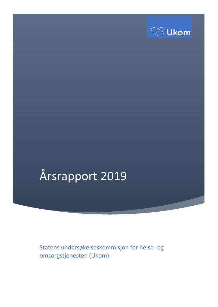 Forsiden av dokumentet Årsrapport Statens undersøkelseskommisjon for helse- og omsorgstjenesten (UKOM) 2019