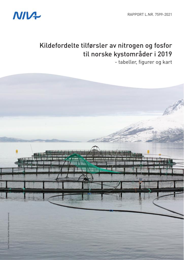 Forsiden av dokumentet Kildefordelte tilførsler av nitrogen og fosfor til norske kystområder i 2019  – tabeller, figurer og kart