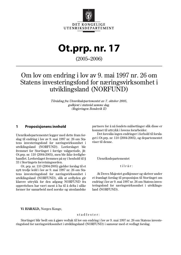 Forsiden av dokumentet Ot.prp. nr. 17 (2005-2006)