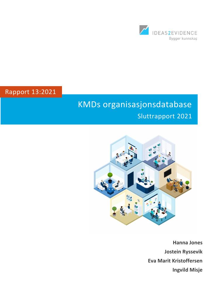 Forsiden av dokumentet KMDs organisasjonsdatabase Sluttrapport 2021