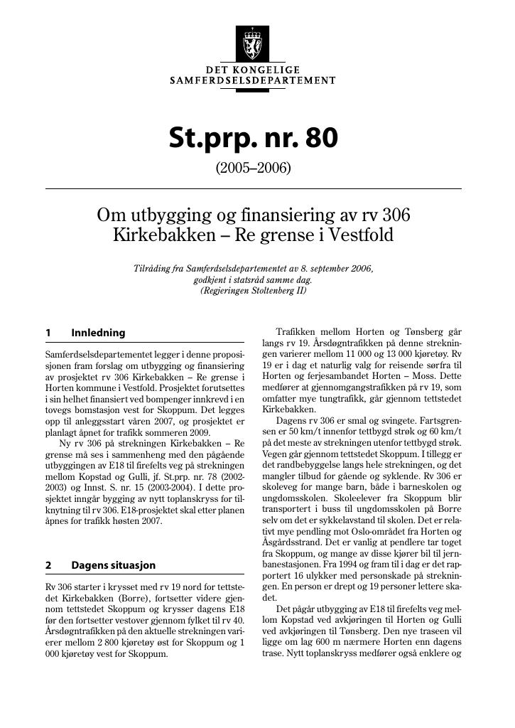 Forsiden av dokumentet St.prp. nr. 80 (2005-2006)