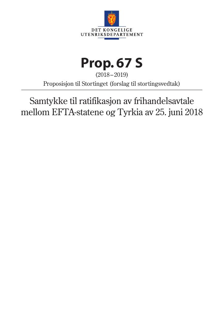 Forsiden av dokumentet Prop. 67 S (2018–2019)