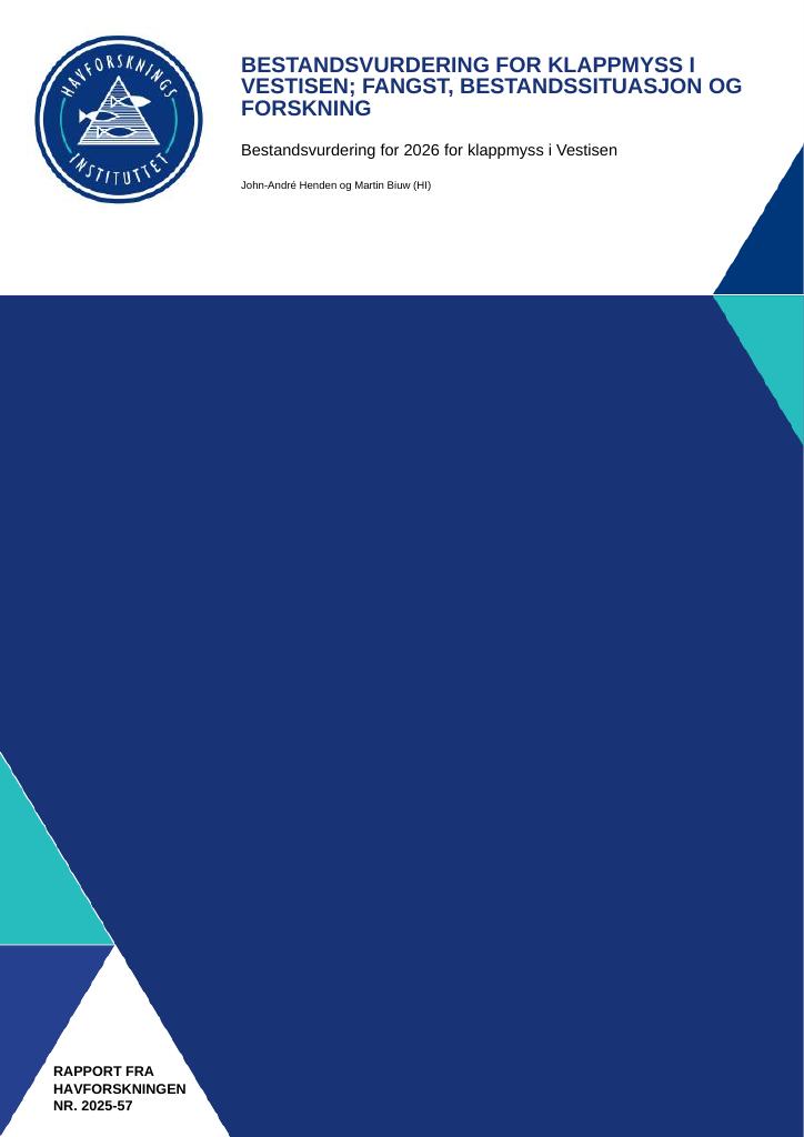 Forsiden av dokumentet Bestandsvurdering for klappmyss i Vestisen