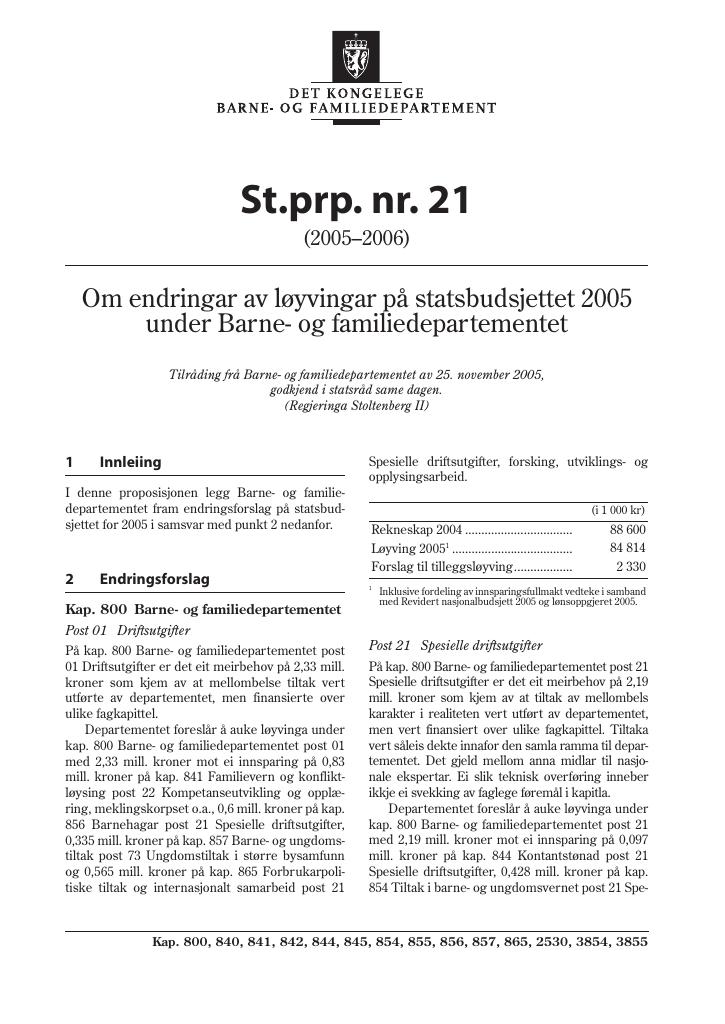 Forsiden av dokumentet St.prp. nr. 21 (2005-2006)