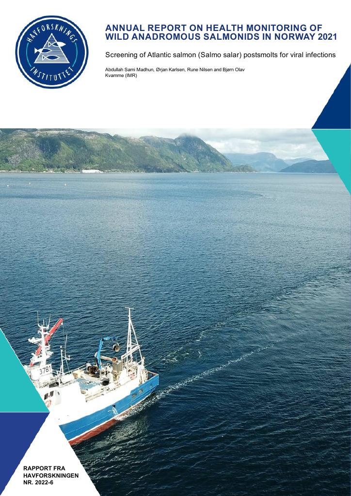 Forsiden av dokumentet Annual report on health monitoring of wild anadromous salmonids in Norway 2021