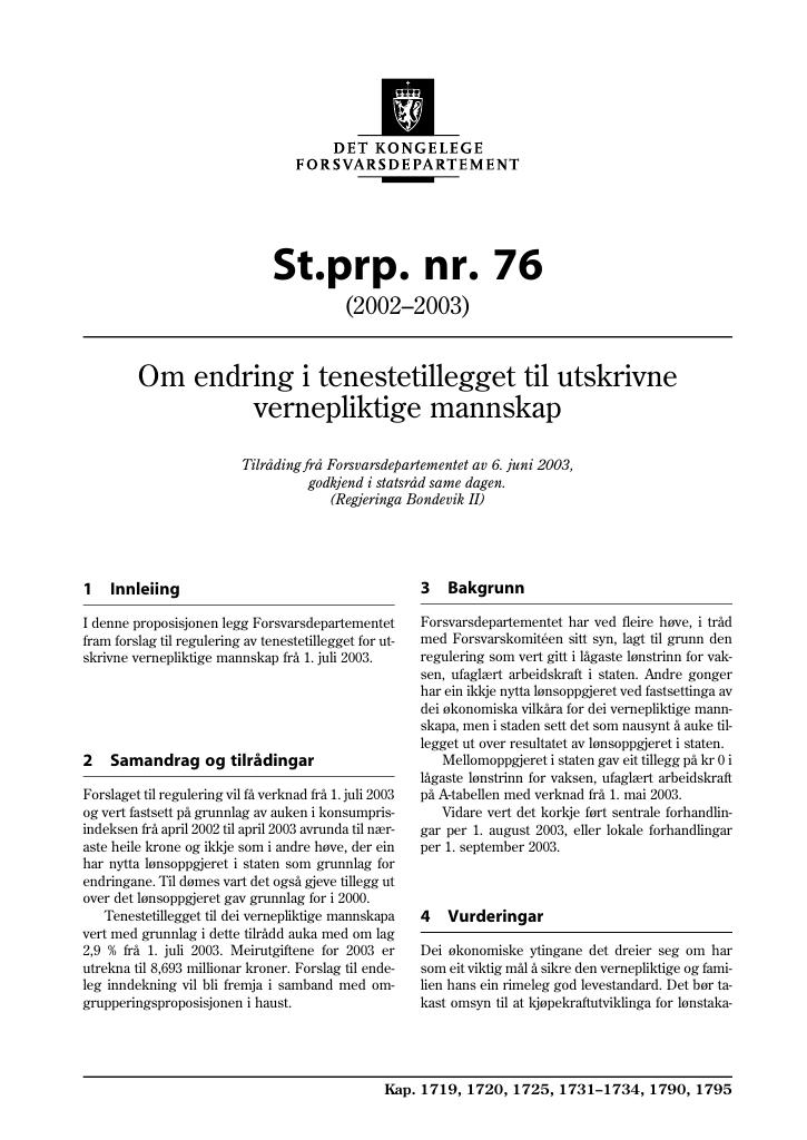 Forsiden av dokumentet St.prp. nr. 76 (2002-2003)