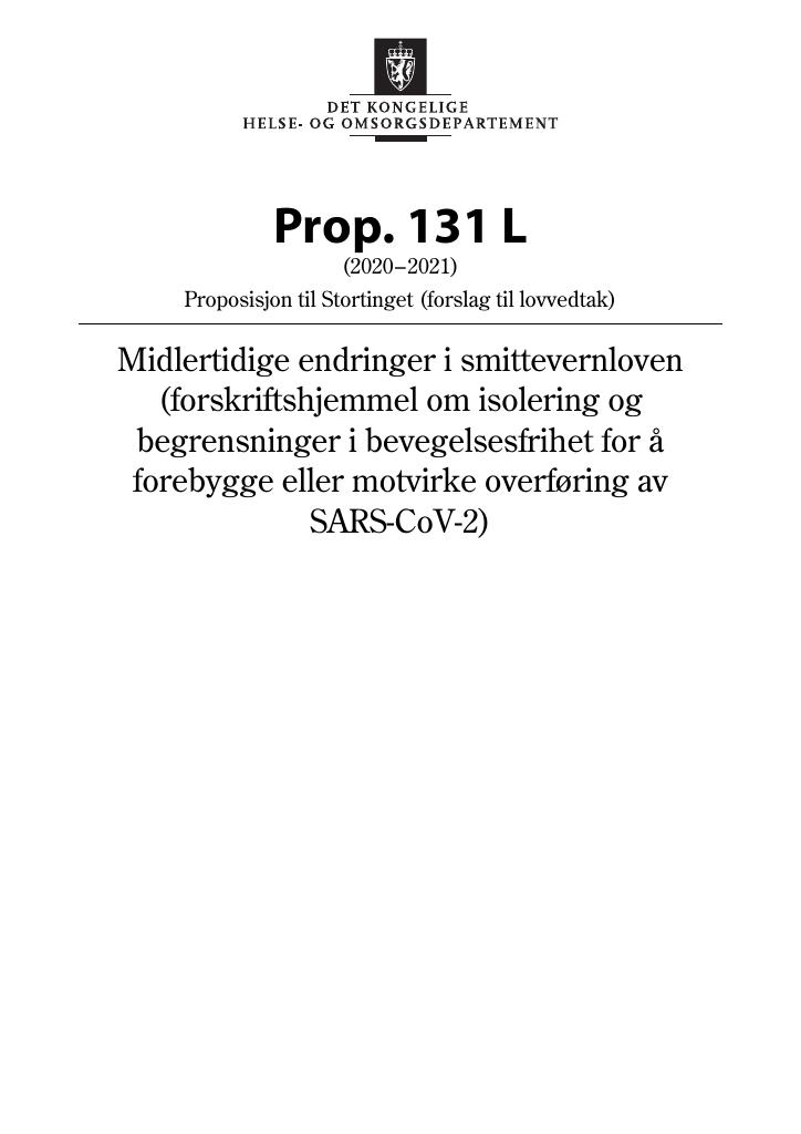 Forsiden av dokumentet Prop. 131 L (2020–2021)