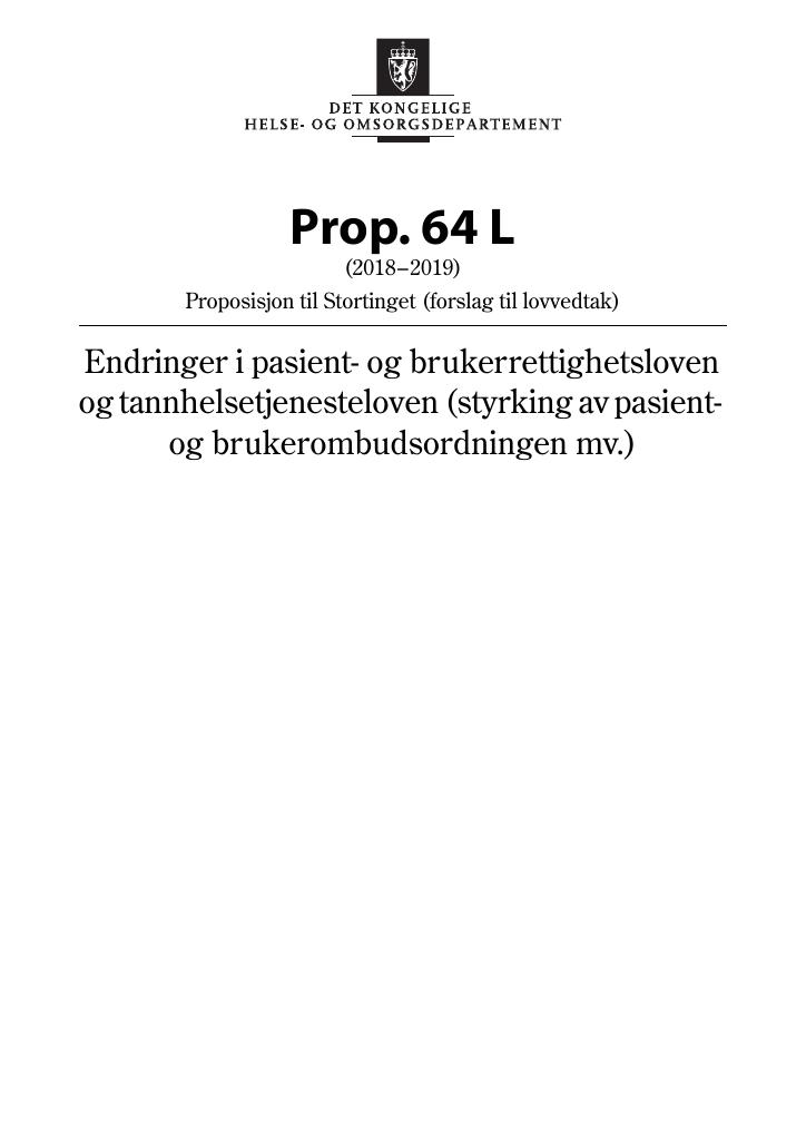 Forsiden av dokumentet Prop. 64 L (2018–2019)