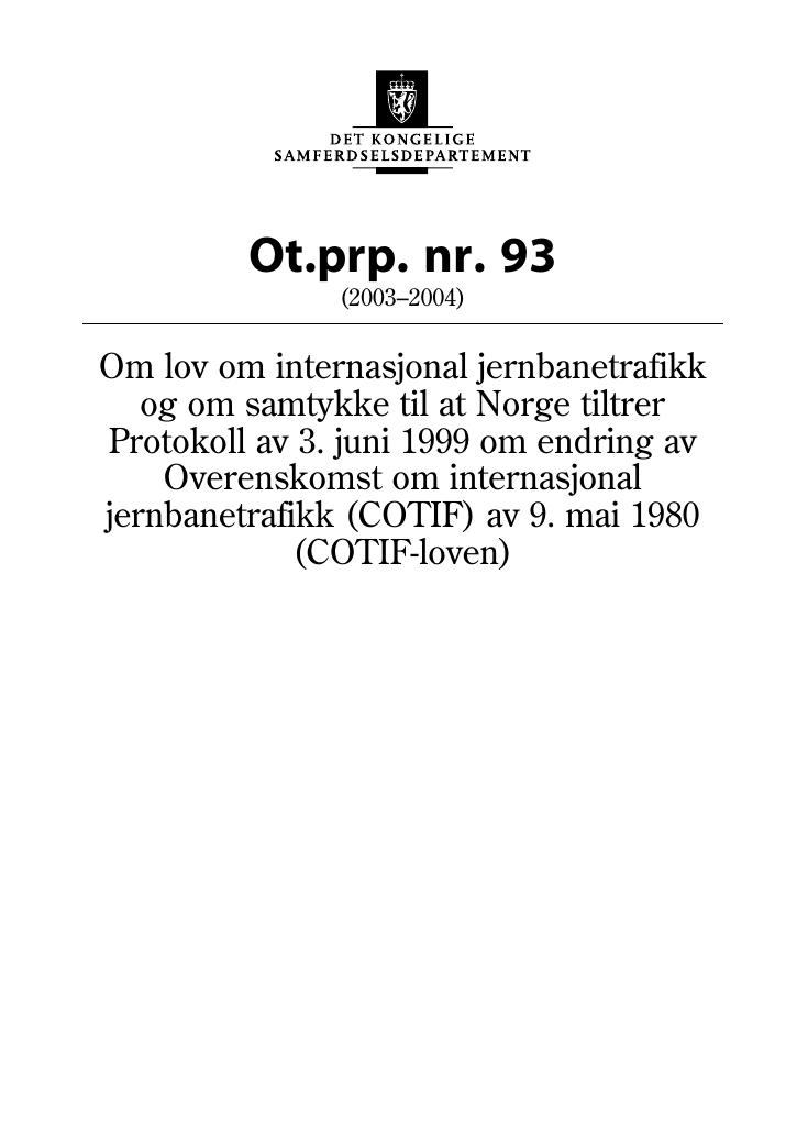 Forsiden av dokumentet Ot.prp. nr. 93 (2003-2004)