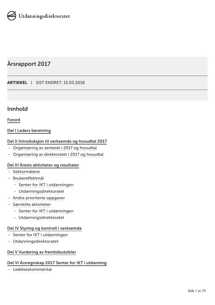 Forsiden av dokumentet Årsrapport Utdanningsdirektoratet 2017
