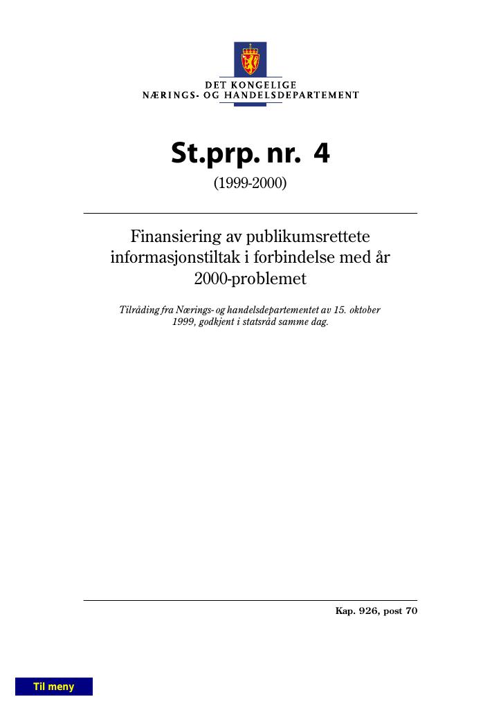 Forsiden av dokumentet St.prp. nr. 4 (1999-2000)