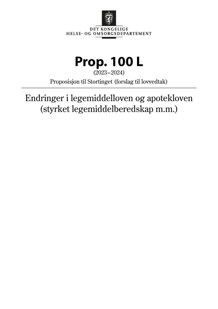 Forsiden av dokumentet Prop. 100 L (2023–2024)