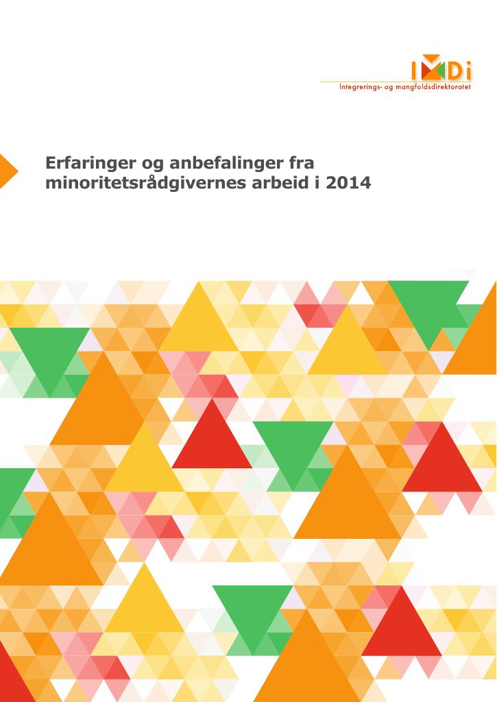 Forsiden av dokumentet Erfaringer og anbefalinger fra minoritetsrådgivernes arbeid i 2014