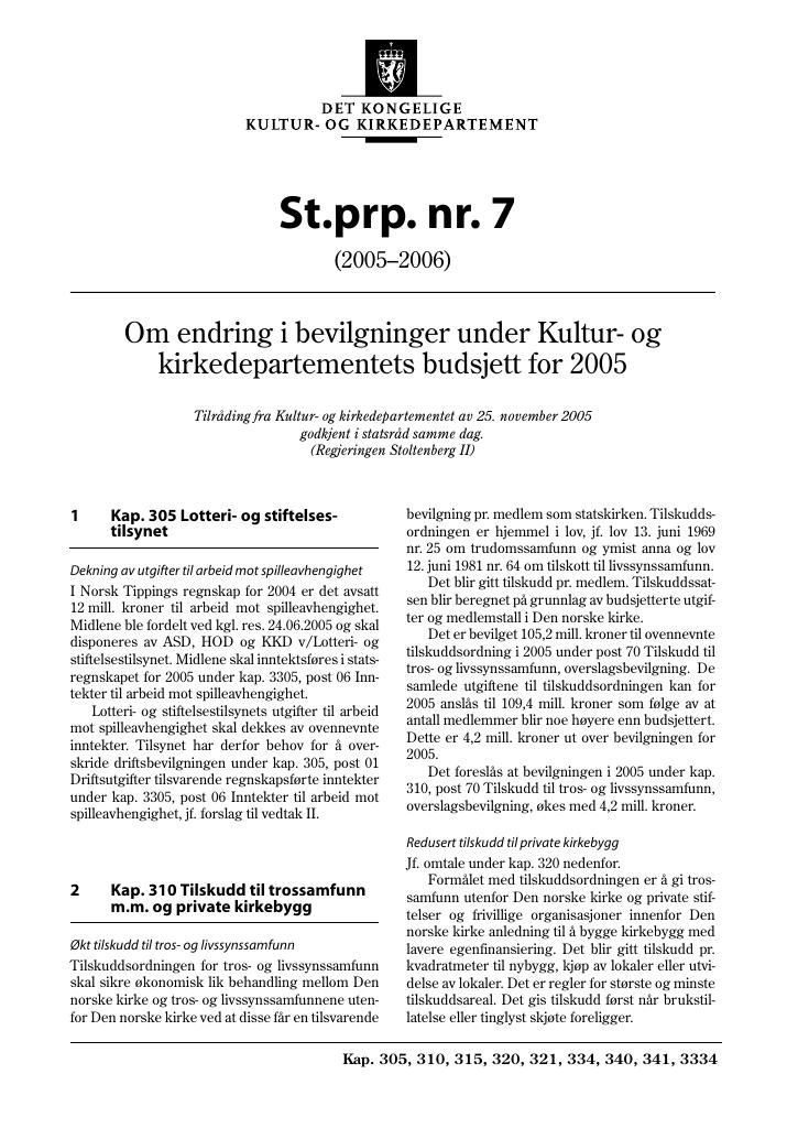 Forsiden av dokumentet St.prp. nr. 7 (2005-2006)