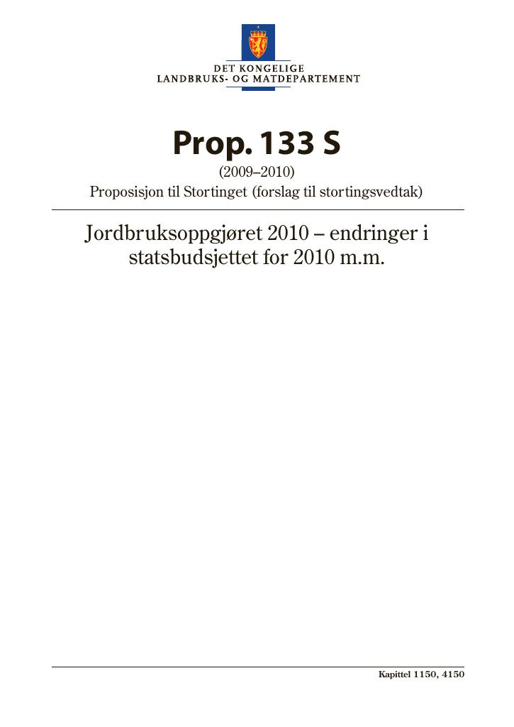 Forsiden av dokumentet Prop. 133 S (2009-2010)
