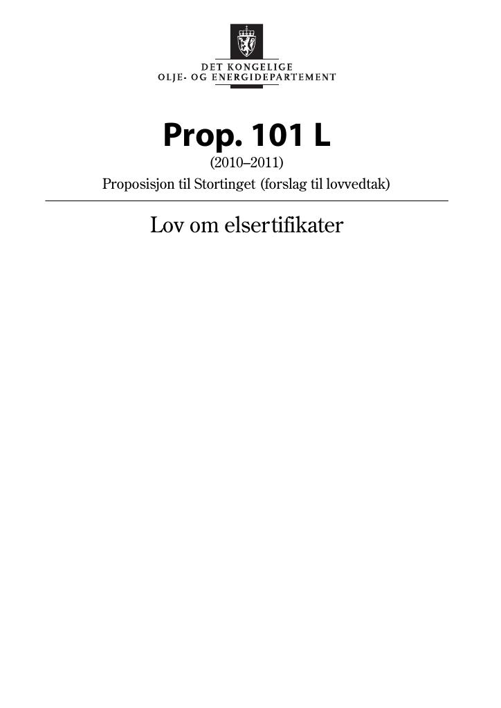 Forsiden av dokumentet Prop. 101 L (2010–2011)