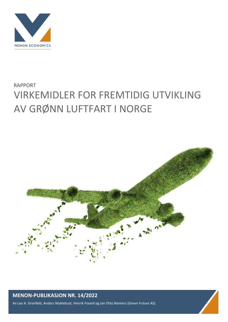 Forsiden av dokumentet Virkemidler for fremtidig utvikling av grønn luftfart i Norge