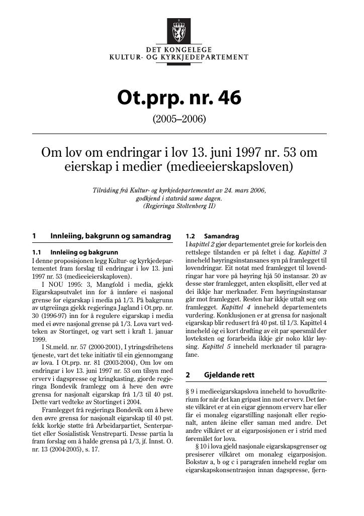 Forsiden av dokumentet Ot.prp. nr. 46 (2005-2006)