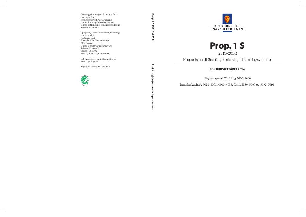 Forsiden av dokumentet Prop. 1 S (2013–2014)