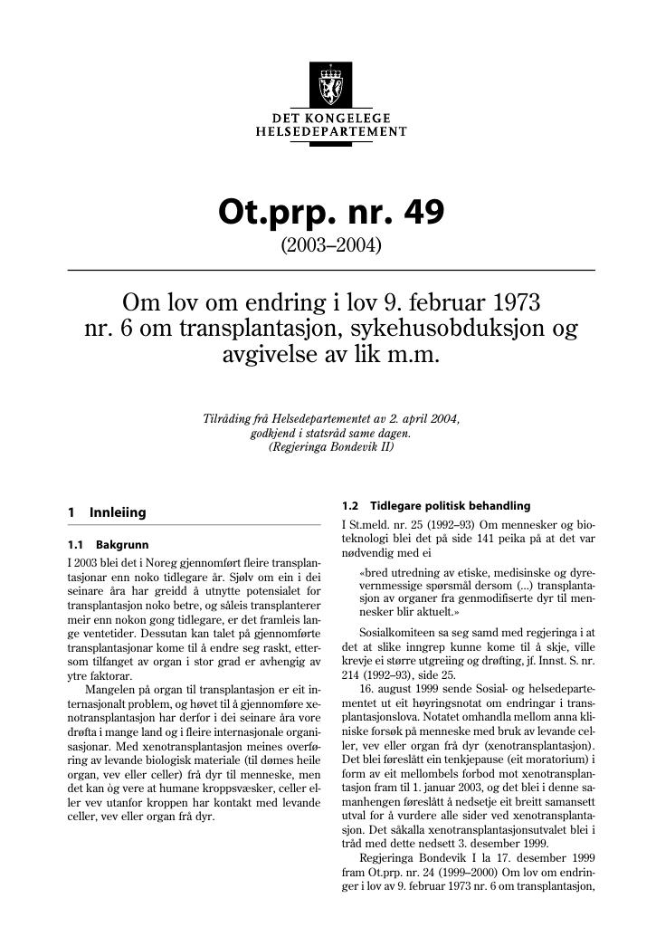 Forsiden av dokumentet Ot.prp. nr. 49 (2003-2004)