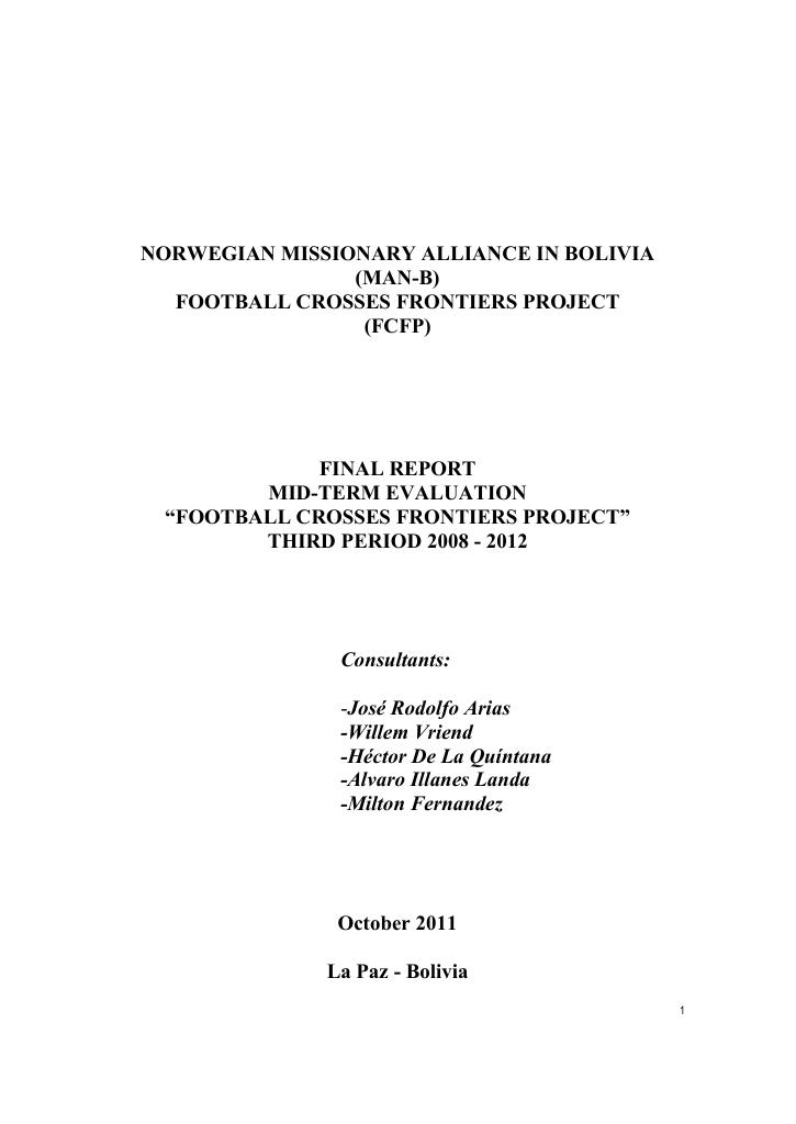 Forsiden av dokumentet Final Report Mid-term evaluation “Football Crosses Frontiers Project”, third period 2008-2012