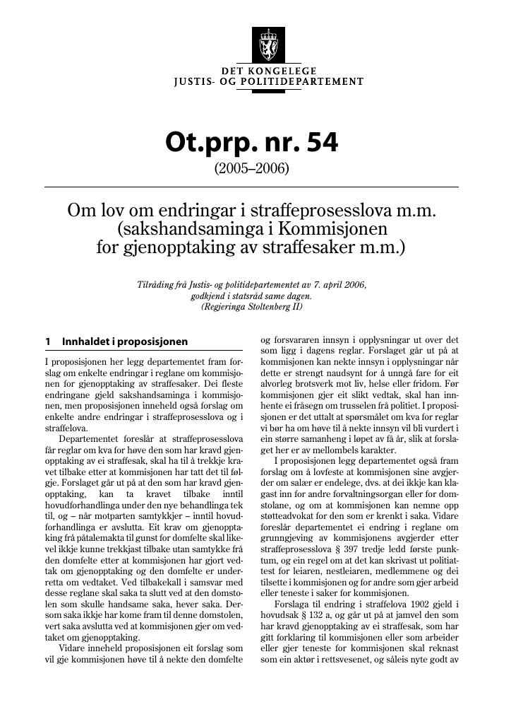 Forsiden av dokumentet Ot.prp. nr. 54 (2005-2006)