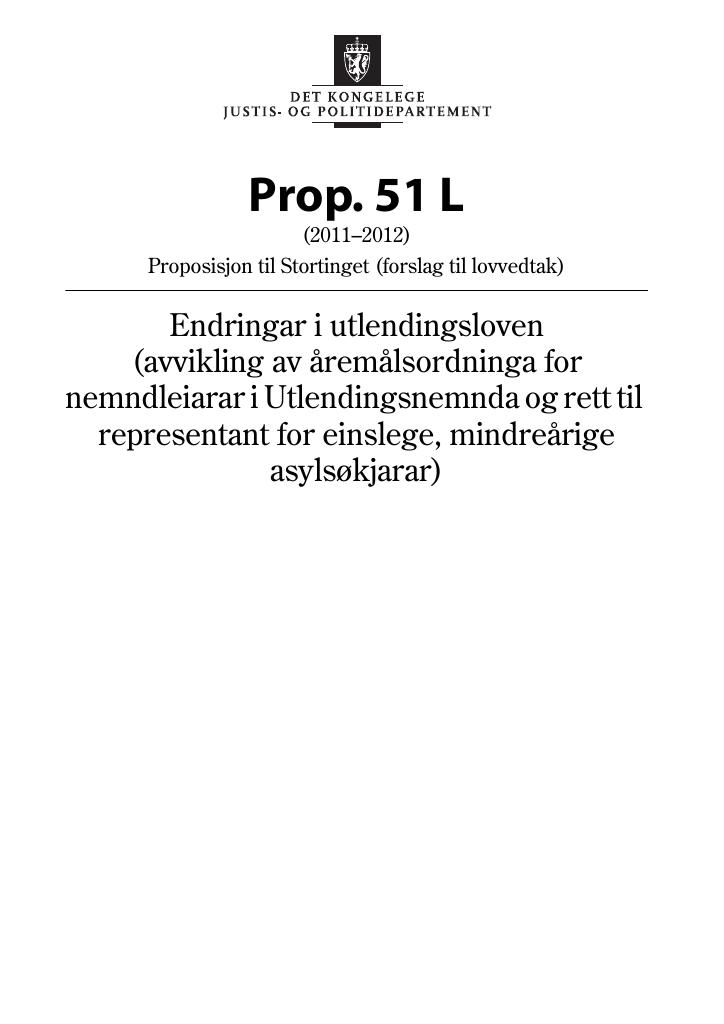 Forsiden av dokumentet Prop. 51 L (2011–2012)