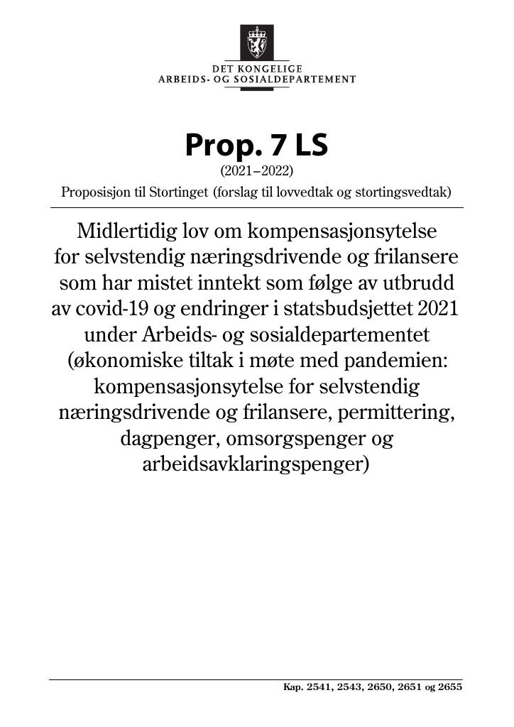 Forsiden av dokumentet Prop. 7 LS (2021–2022)