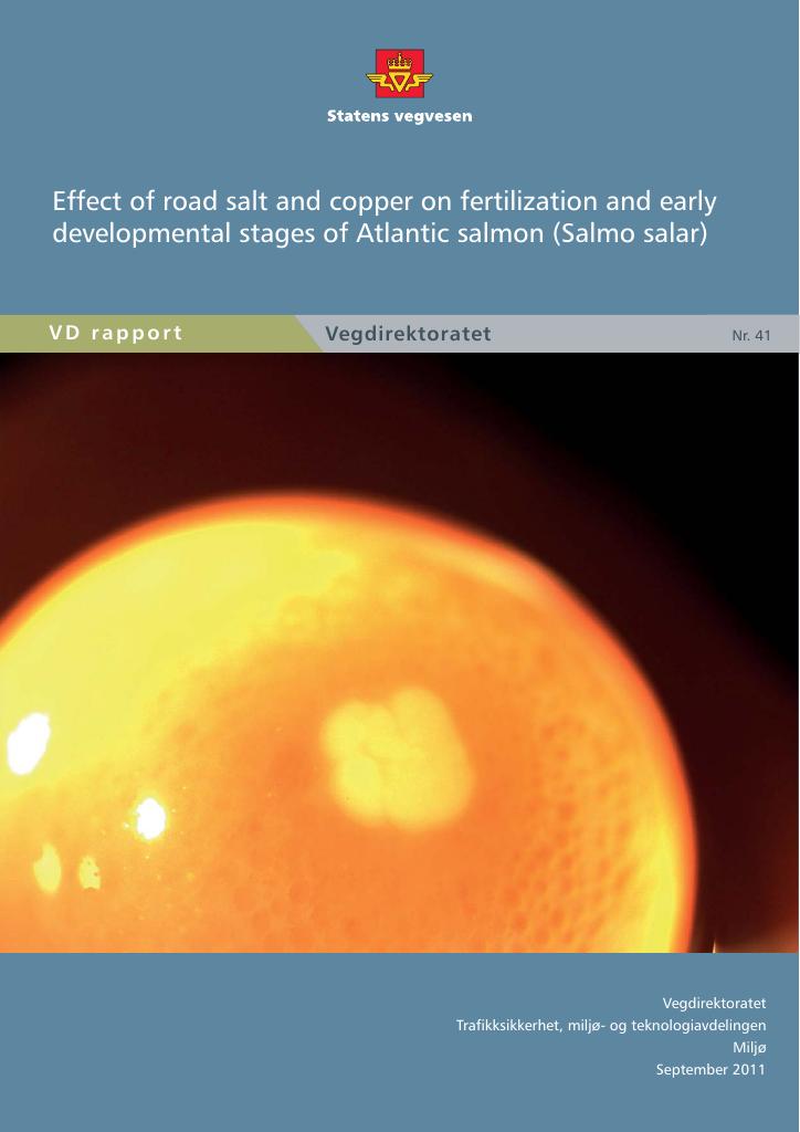 Forsiden av dokumentet Effect of road salt and copper on fertilization and early developmental stages of Atlantic salmon (Salmo salar)