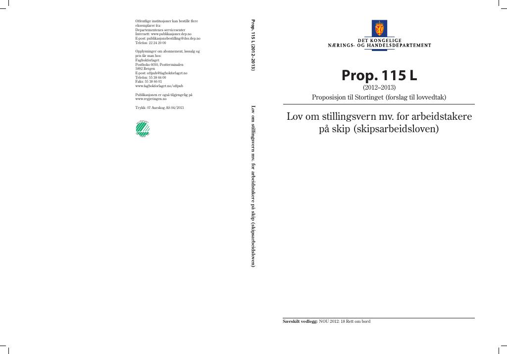 Forsiden av dokumentet Prop. 115 L (2012–2013)