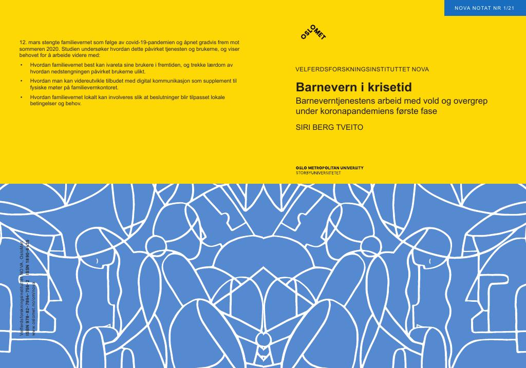 Forsiden av dokumentet Barnevern i krisetid. Barneverntjenestens arbeid med vold og overgrep under koronapandemiens første fase