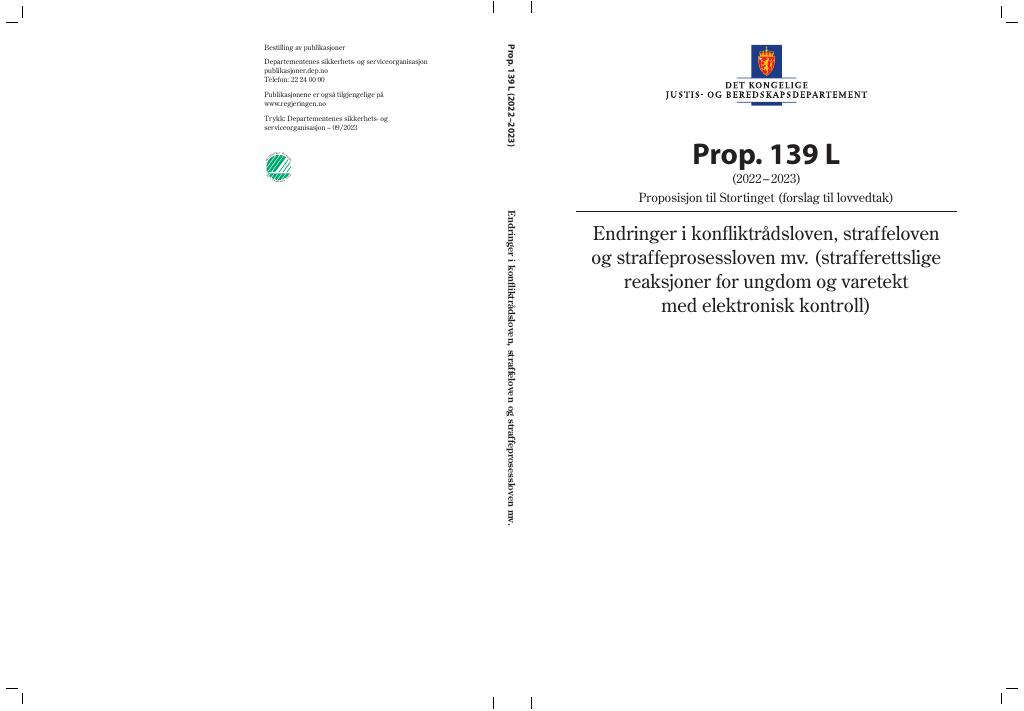 Forsiden av dokumentet Prop. 139 L (2022–2023)