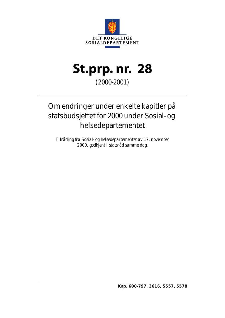 Forsiden av dokumentet St.prp. nr. 28 (2000-2001)