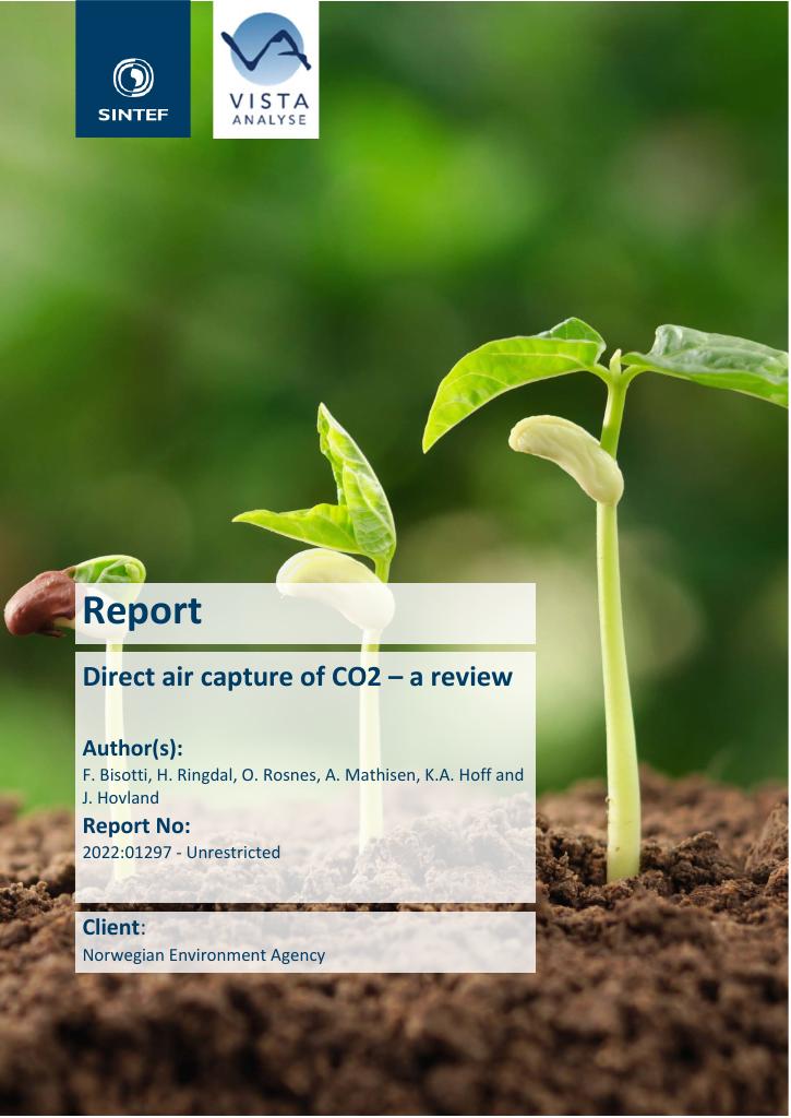 Forsiden av dokumentet Direct air capture of CO2 – a review M-2501