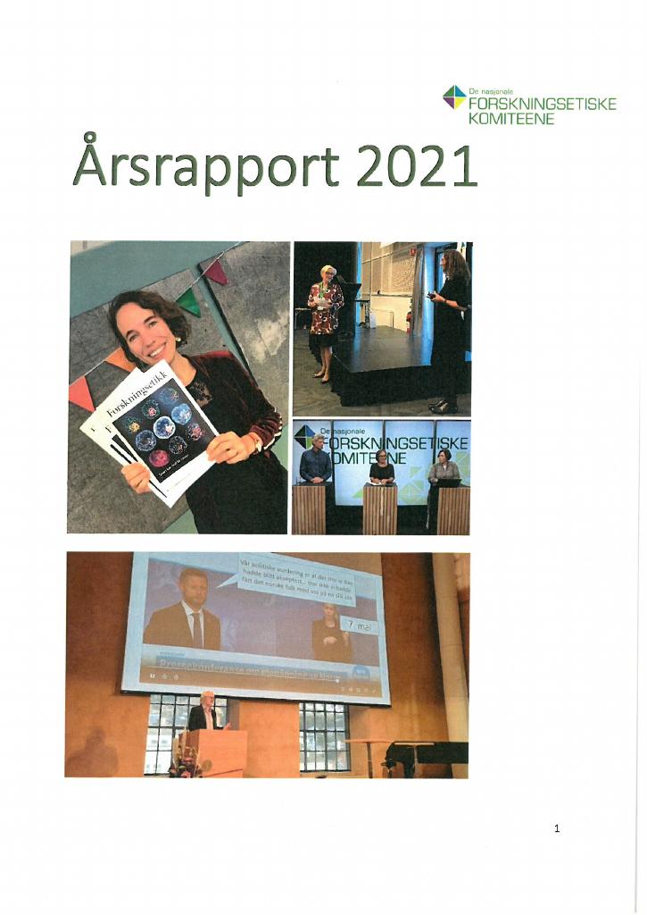 Forsiden av dokumentet Årsrapport De nasjonale forskningsetiske komiteene 2021