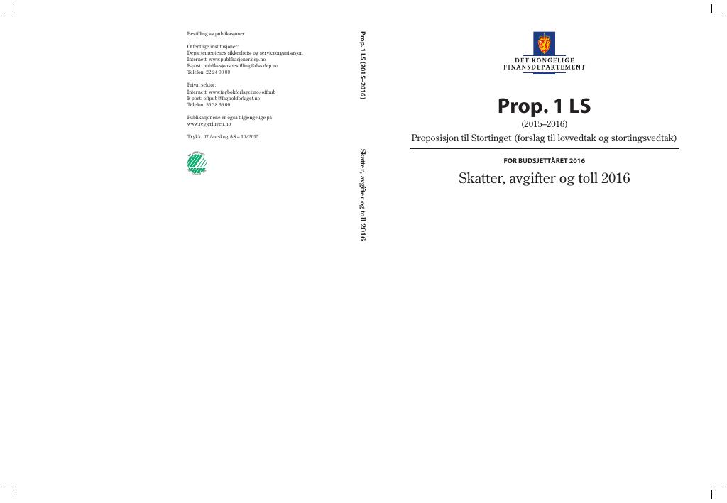 Forsiden av dokumentet Prop. 1 LS (2015–2016)