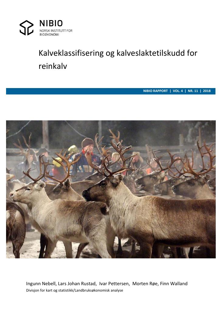 Forsiden av dokumentet Kalveklassifisering og kalveslaktetilskudd for reinkalv