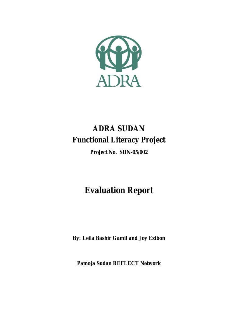 Forsiden av dokumentet ADRA Sudan Functional Literacy Project Evaluation Report