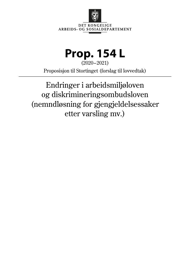 Forsiden av dokumentet Prop. 154 L (2020–2021)
