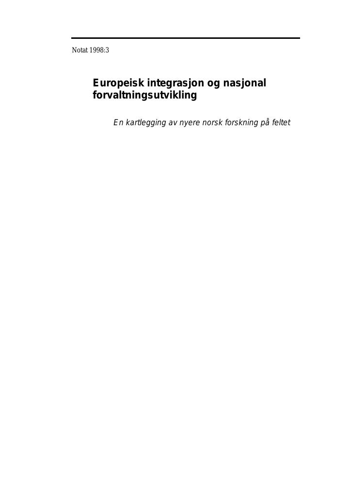 Forsiden av dokumentet Europeisk integrasjon og nasjonal forvaltningsutvikling