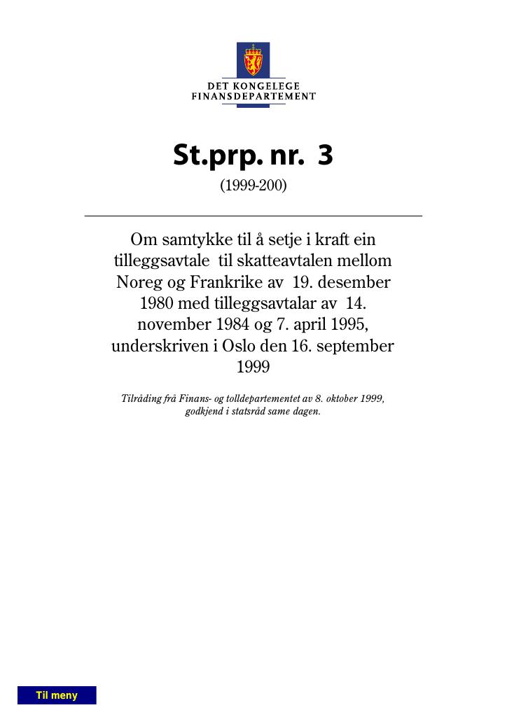 Forsiden av dokumentet St.prp. nr. 3 (1999-200)