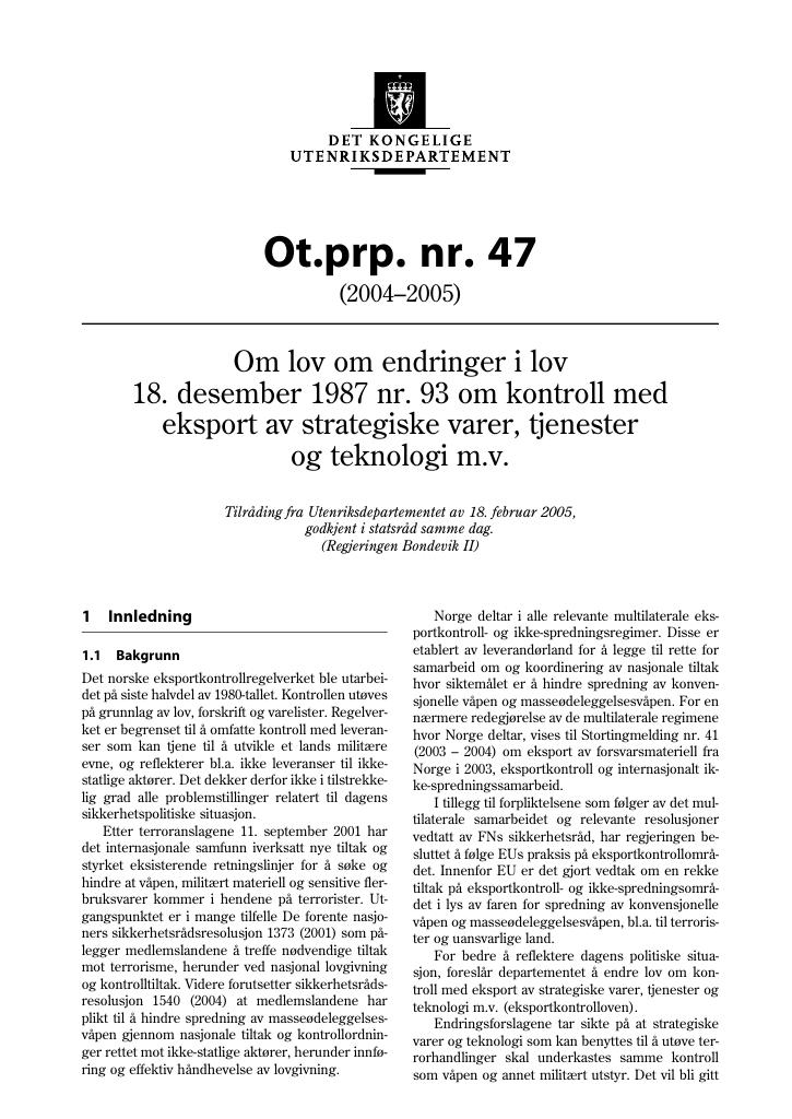 Forsiden av dokumentet Ot.prp. nr. 47 (2004-2005)