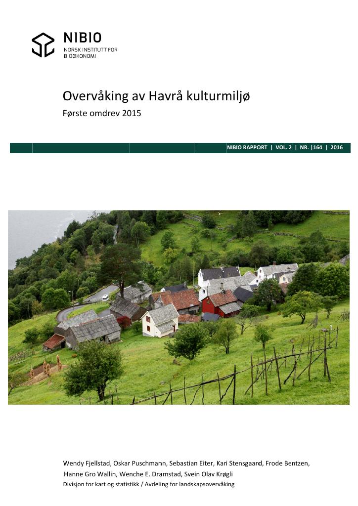 Forsiden av dokumentet Overvåking av Havrå kulturmiljø : første omdrev 2015