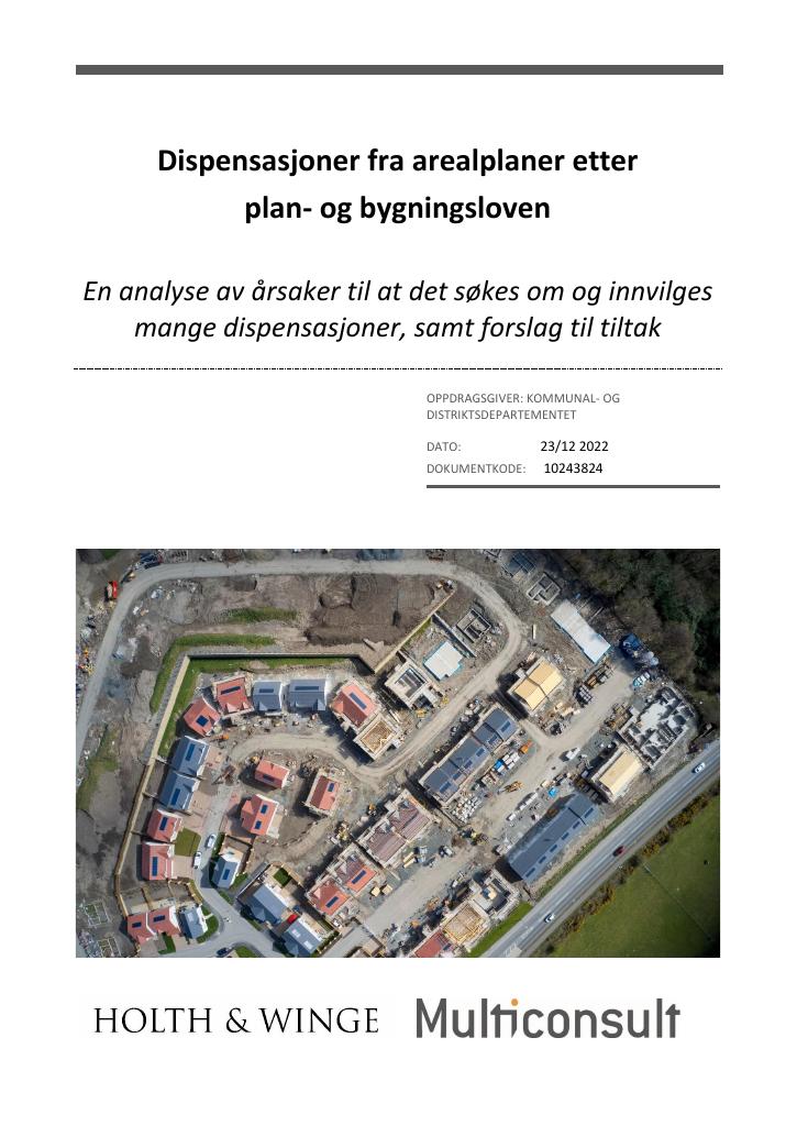 Forsiden av dokumentet Dispensasjoner fra arealplaner etter plan- og bygningsloven