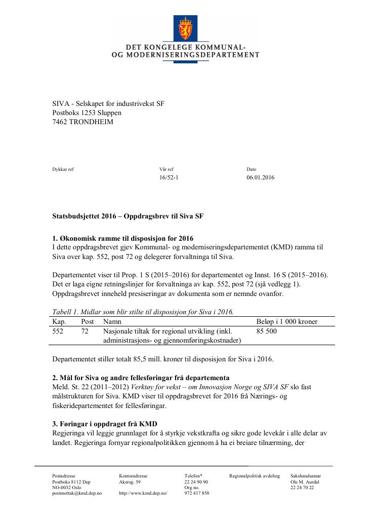 Forsiden av dokumentet Oppdragsbrev (pdf)