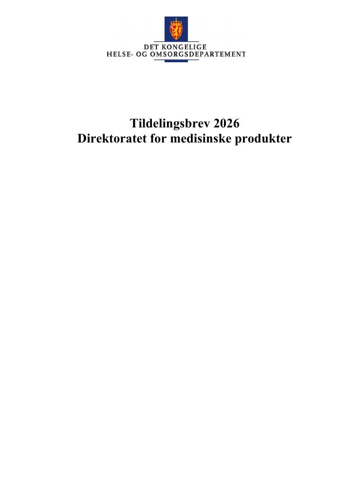 Forsiden av dokumentet Tildelingsbrev Direktoratet for medisinske produkter 2026