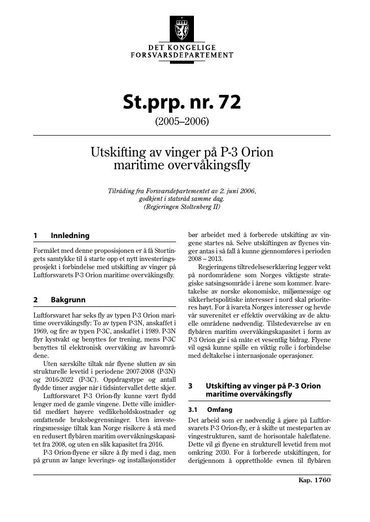 Forsiden av dokumentet St.prp. nr. 72 (2005-2006)