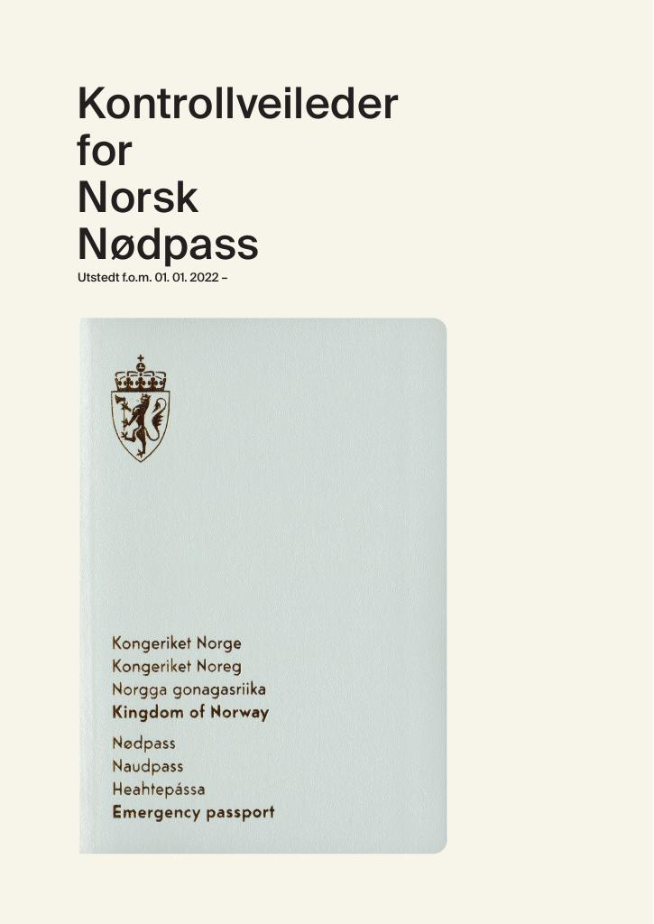 Forsiden av dokumentet Kontrollveileder for Norsk Nødpass
Utstedt f.o.m. 01. 01. 2022 –